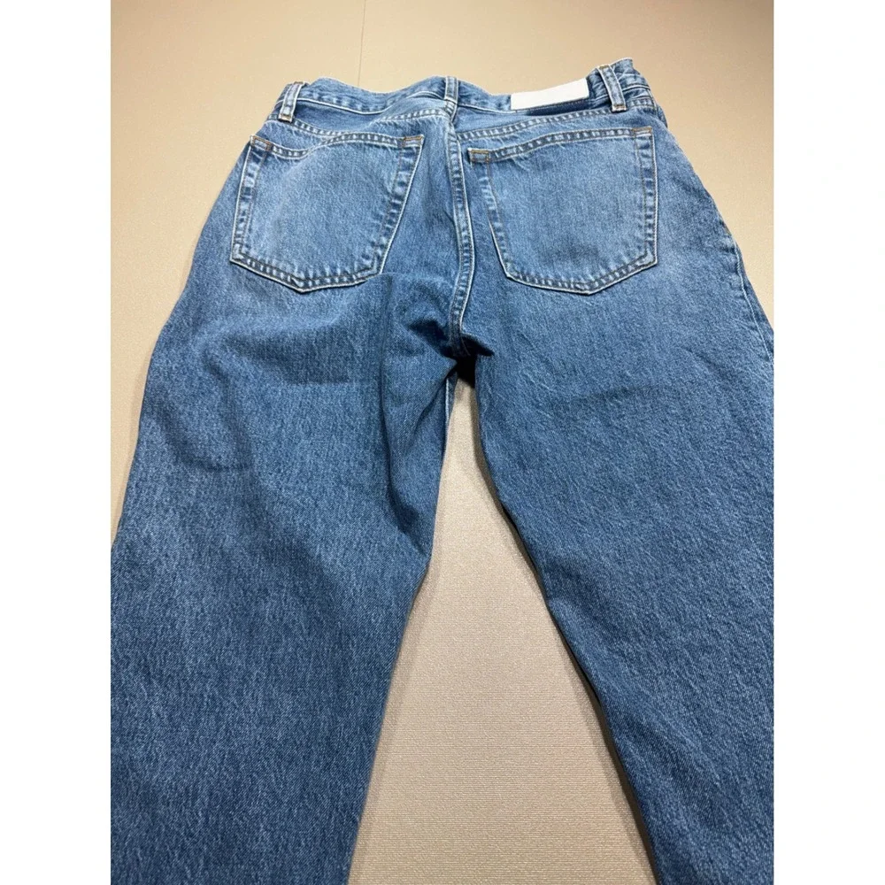 RE/DONE Originals High Rise Straight Leg Jeans‎ Medium Vain Blue Raw Hem 28